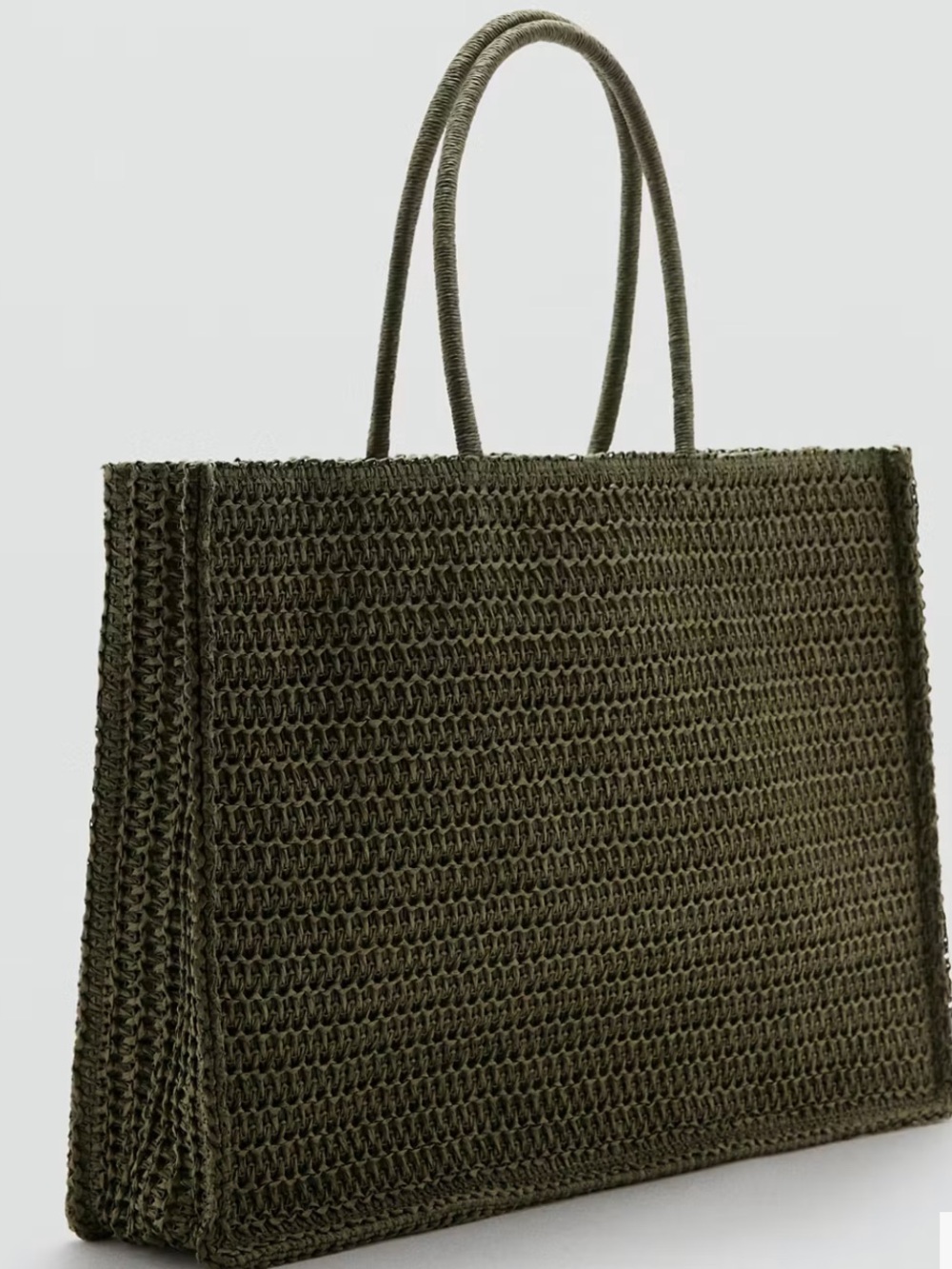 Mango Khaki Woven Straw Tote Bag in Olive Green - Stylish Everyday Carry